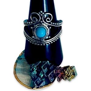 New Woman’s Sterling Silver Blue Turquoise Antique Style Boho Ring Size: 8